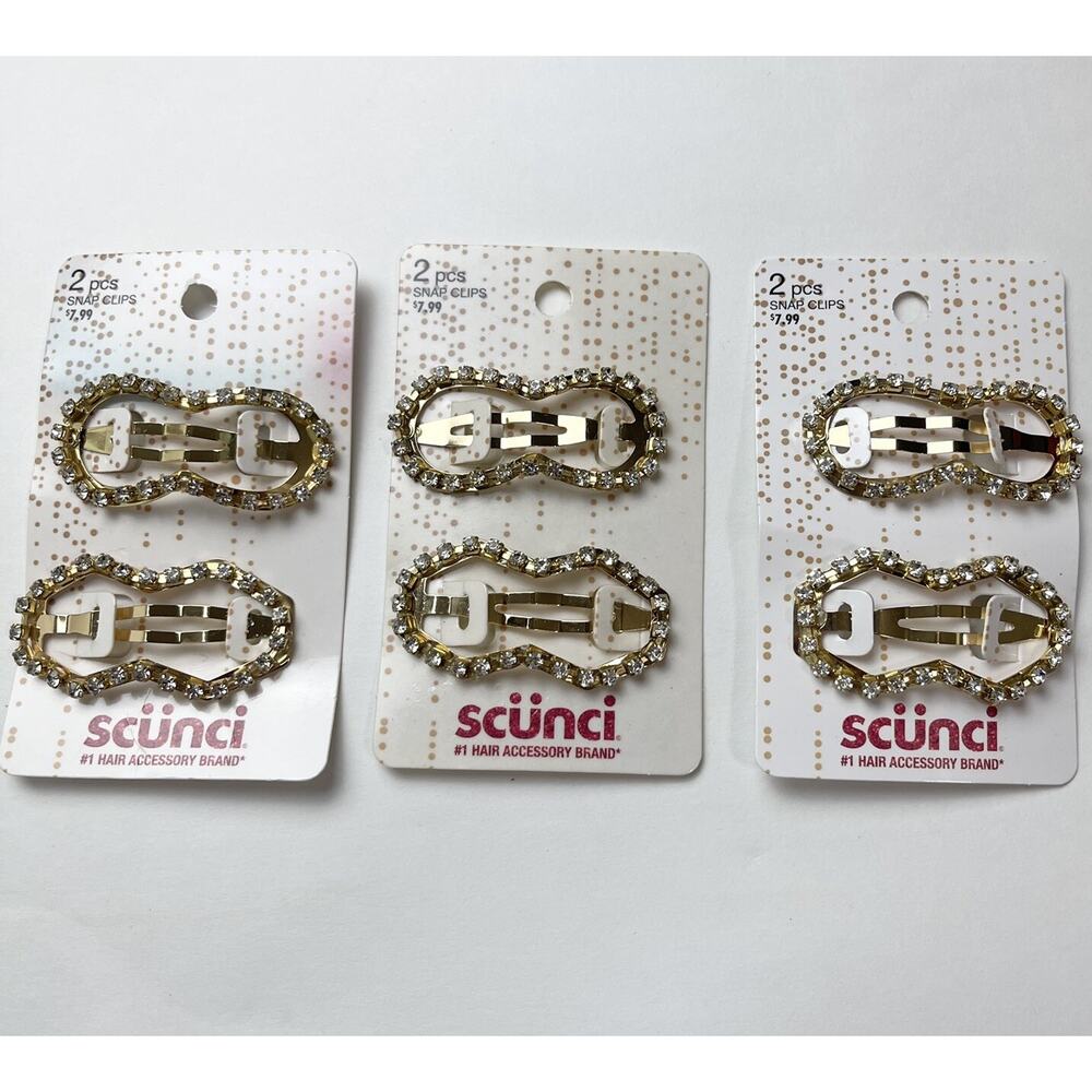 6-piece Scunci Snap Hair Clips Rhinestones Women Cute Gold Hair Accessories Clip